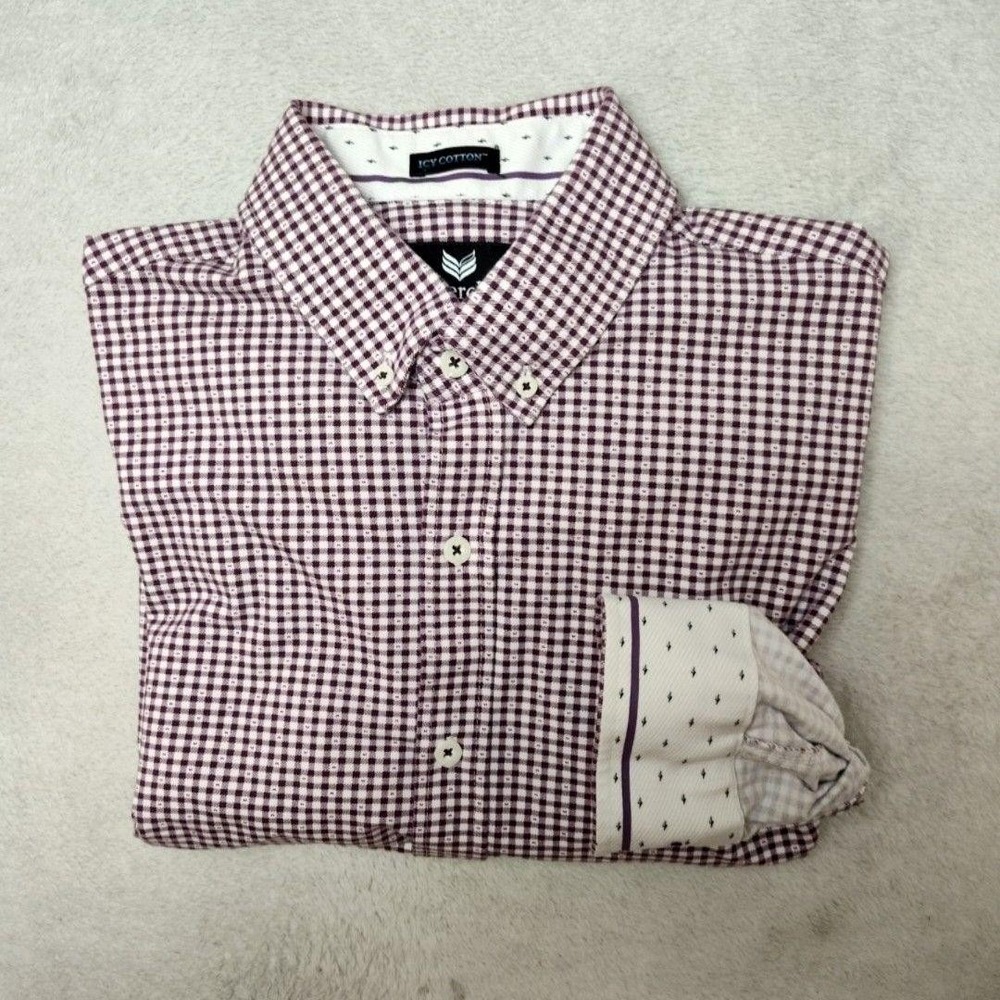 Buttercloth Shirt Mens L Purple Plaid Check Icy Button-Up Long Sleeve Stretch‎